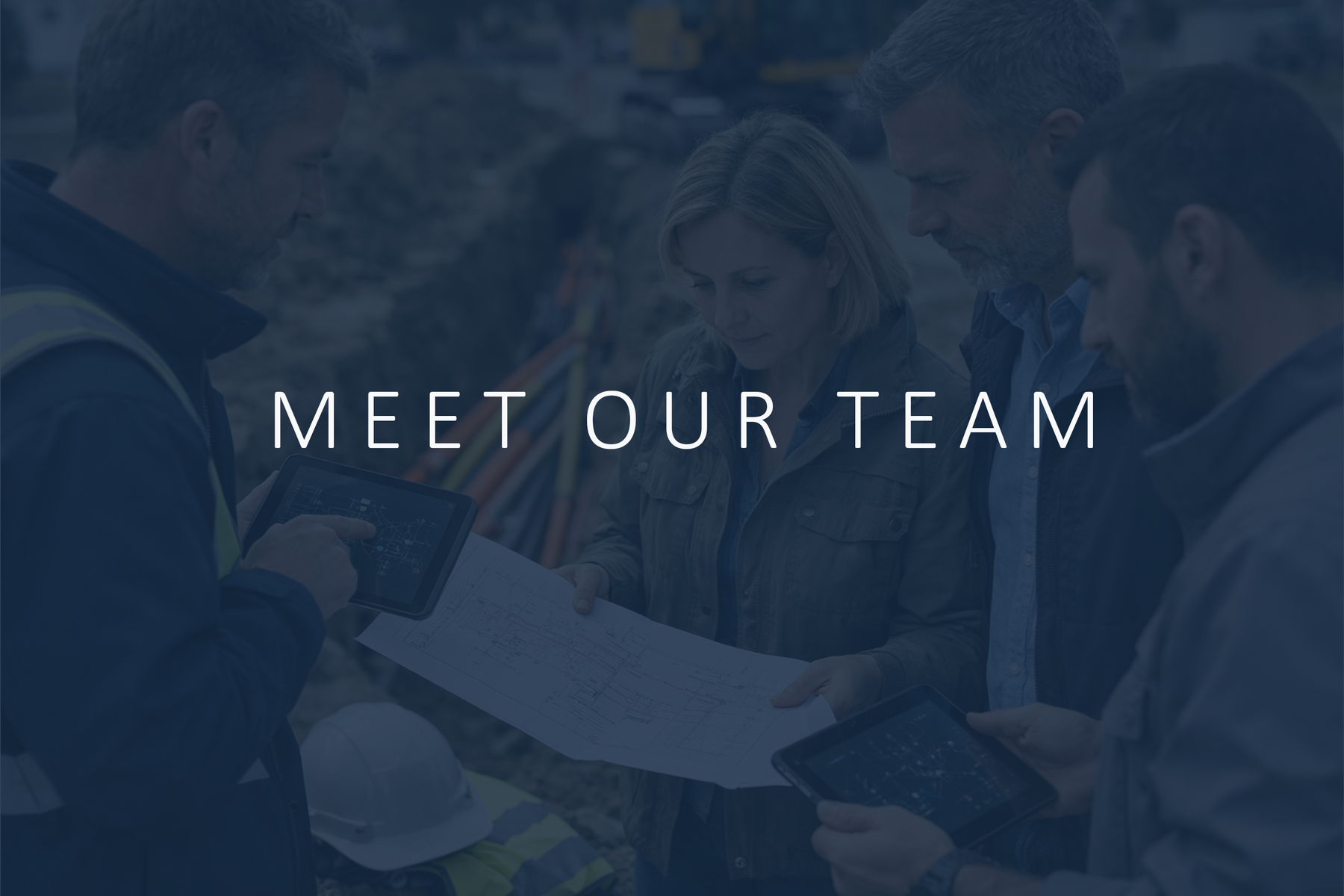 Cover für die Serie Meet our Team. Auf der Baustelle